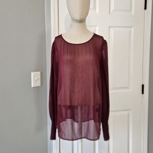 a new day Sheer Long-Sleeve Blouse in Wine